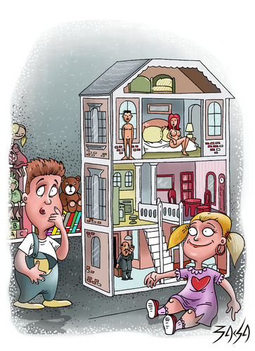 Cartoon: dollhouse (medium) by bacsa tagged dollhouse