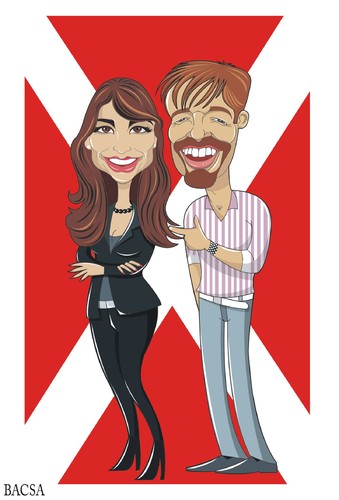 Cartoon: The X factor presenters (medium) by bacsa tagged ordog,nora,sebestyen,balazs