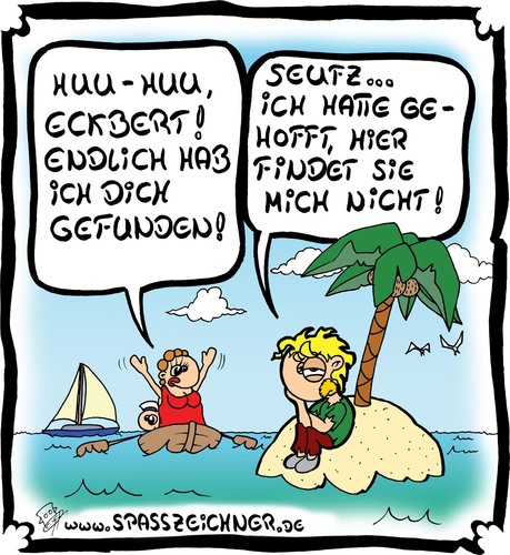 Cartoon: Bitterböse Pseudofreiheit (medium) by Clemens tagged einsame,insel,sommer,urlaub,strand,ehe,meer