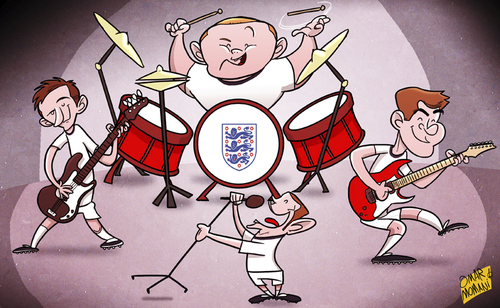 Cartoon: A tribute to England 2014 (medium) by omomani tagged england,jack,wilshere,lampard,rooney,steven,gerrard,world,cup,2014