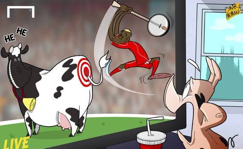 Cartoon: Balotelli and the Cow (medium) by omomani tagged balotelli,liverpool