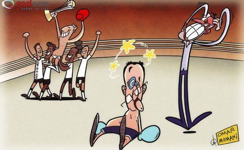 Cartoon: Corinthians deliver Benitez (medium) by omomani tagged abramovich,chelsea,club,world,cup,corinthians,rafael,benitez,tite
