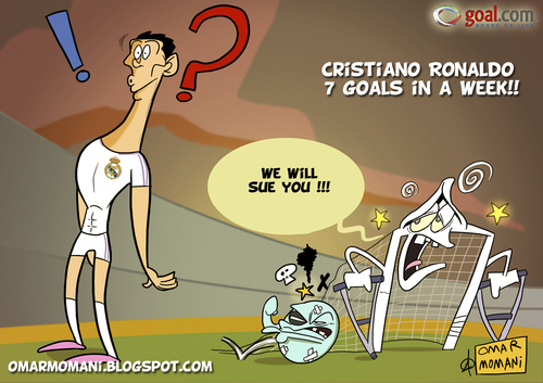 Cartoon: Cristiano Ronaldo 7 goals (medium) by omomani tagged cristiano,ronaldo,real,madrid,football,cartoon,portugal,spain,la,liga,soccer