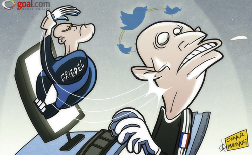 Cartoon: Friedel and Barthez (medium) by omomani tagged brad,friedel,fabien,barthez,france,tottenham,twitter