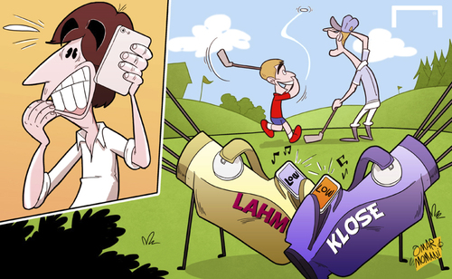 Cartoon: Germany call Lahm and Klose (medium) by omomani tagged germany,joachim,low,klose,philipp,lahm