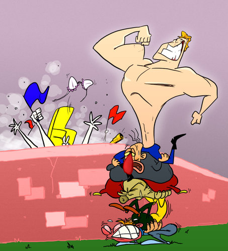 Cartoon: Hero of the Day (medium) by omomani tagged hero,cheering
