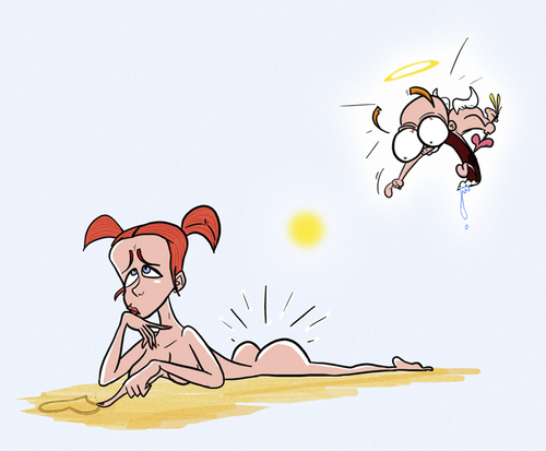 Cartoon: Horney Cupid (medium) by omomani tagged cupid,love,girl,ass,beach,bay,sun,red