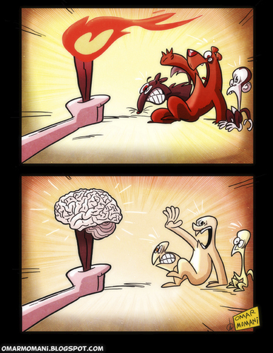 Cartoon: Just a similarity (medium) by omomani tagged fire,brain,mind,animals,monkey,bear,wolf