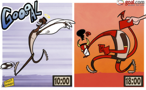 Cartoon: MADebayor (medium) by omomani tagged angel,devil,emmanuel,adebayor,red,card,tottenham