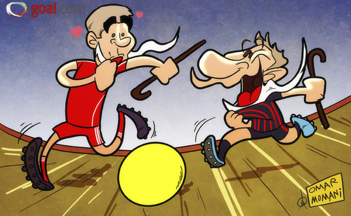Cartoon: Messi and Gerrard (medium) by omomani tagged messi,gerrard,steven,spain,league,premier,liga,la,england,chelsea,barcelona