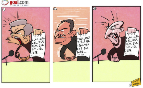 Cartoon: Mourinho launches into Rafa (medium) by omomani tagged chelsea,mourinho,rafael,benitez,real,madrid