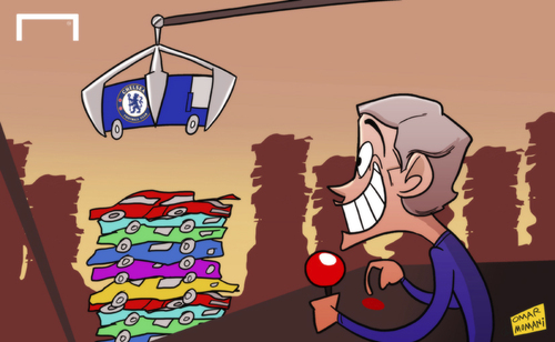 Cartoon: Mourinho parks his Chelsea bus (medium) by omomani tagged mourinho,chelsea