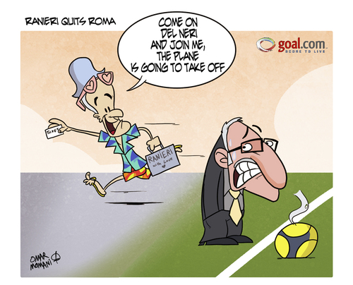 Cartoon: Ranieri Out (medium) by omomani tagged ranieri,del,neri,roma,juventus,calcio,football