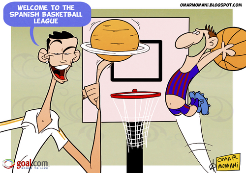 Cartoon: Spanish Basketball League (medium) by omomani tagged argentina,barcelona,cristiano,ronaldo,la,liga,messi,portugal,real,madrid,spain