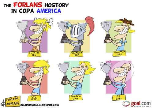 Cartoon: The Forlans and Copa America (medium) by omomani tagged forlan,uruguay,atletico,madrid,spain,copa,america,soccer,football