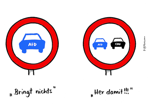 Cartoon: Afd Überholverbot (medium) by Pfohlmann tagged afd,parteiverbot,überholverbot,straßenverkehr,umfrage,sonntagsfrage,bundestagswahlen,grundgesetz,verfassung,cdu,verbotsverfahren,verkehrsschilder,afd,parteiverbot,überholverbot,straßenverkehr,umfrage,sonntagsfrage,bundestagswahlen,grundgesetz,verfassung,cdu,verbotsverfahren,verkehrsschilder