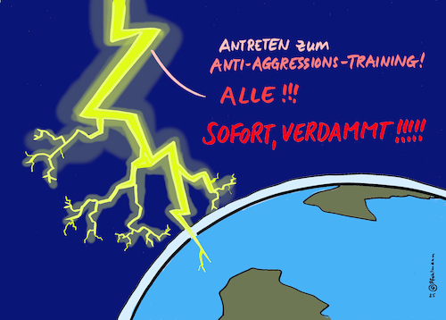 Cartoon: Alle zum Training (medium) by Pfohlmann tagged aggression,antiaggressionstraining,workshop,psyche,aggressivität,krieg,iran,israel,gaza,russland,ukraine,psychologie,blitz,welt,globus,global,menschen,menschheit,politik,staaten,politiker,hass,feindschaft,feinde,waffen,weltkrieg,atombombe,tod,leid,tote,zerstörung,planet,erde,aggression,antiaggressionstraining,workshop,psyche,aggressivität,krieg,iran,israel,gaza,russland,ukraine,psychologie,blitz,welt,globus,global,menschen,menschheit,politik,staaten,politiker,hass,feindschaft,feinde,waffen,weltkrieg,atombombe,tod,leid,tote,zerstörung,planet,erde