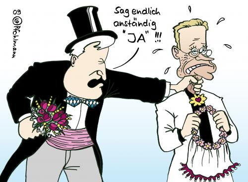 Cartoon: Das Koalitions-JA (medium) by Pfohlmann tagged seehofer,westerwelle,csu,fdp,union,koalition,koalitionsaussage,bundestagswahl,wahlkampf,hochzeit,heirat,heiraten,trauung,bräutigam,braut,brautstrauß,schleier,ja,seehofer,westerwelle,csu,fdp,union,koalition,koalitionsaussage,bundestagswahl,wahlkampf,hochzeit,wahlen,wahl