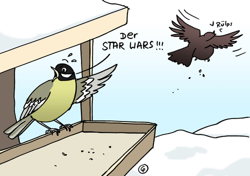 Cartoon: der STAR WARS! (medium) by Pfohlmann tagged karikatur,cartoon,2015,color,farbe,star,wars,kino,kinostart,premiere,vogel,vögel,vogelhäuschen,kohlmeise,futterhäuschen,winterfütterung,krieg,der,sterne,karikatur,cartoon,2015,color,farbe,star,wars,kino,kinostart,premiere,vogel,vögel,vogelhäuschen,kohlmeise,futterhäuschen,winterfütterung,krieg,der,sterne