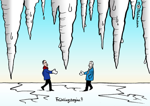 Cartoon: Frühlingsbeginn? (medium) by Pfohlmann tagged karikatur,cartoon,color,farbe,2013,israel,usa,netanjahu,obama,staatsbesuch,präsident,frühlingsanfang,frühlingsbeginn,eiszapfen,beziehung,beziehungen,eis,kälte,gefroren,winter,spannungen,begrüßung,karikatur,cartoon,color,farbe,2013,israel,usa,netanjahu,obama,staatsbesuch,präsident,frühlingsanfang,frühlingsbeginn,eiszapfen,beziehung,beziehungen,eis,kälte,gefroren,winter,spannungen,begrüßung