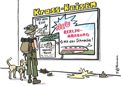 Cartoon: Krass reisen (medium) by Pfohlmann tagged db,bahn,bahnstrecke,pendler,reisen,reisebüro,abenteuer,schnecke,streckensperrung,infrastruktur,db,bahn,bahnstrecke,pendler,reisen,reisebüro,abenteuer,schnecke,streckensperrung,infrastruktur