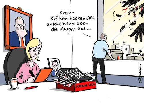 Cartoon: Masken und Krähen (medium) by Pfohlmann tagged spahn,warken,gesundheitsministerin,cdu,parteifreund,krähen,augen,solidarität,maskenaffäre,sudhof,gesundheitsministerium,coronapandemie,steuergeld,steuerverschwendung,spahn,warken,gesundheitsministerin,cdu,parteifreund,krähen,augen,solidarität,maskenaffäre,sudhof,gesundheitsministerium,coronapandemie,steuergeld,steuerverschwendung