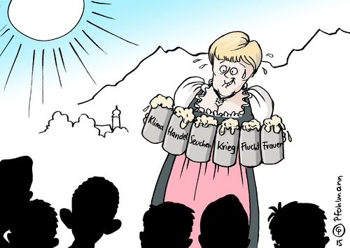 Cartoon: Merkel bedient (medium) by Pfohlmann tagged karikatur,cartoon,2015,color,farbe,deutschland,global,g7,gipfel,gipfeltreffen,schloss,elmau,bayern,merkel,bundeskanzlerin,gastgeberin,bier,brauchtum,bayerisch,klima,handel,seuchen,krieg,flucht,frauen,bierkrüge,staatschefs,regierungsschefs,idylle,karikatur,cartoon,2015,color,farbe,deutschland,global,g7,gipfel,gipfeltreffen,schloss,elmau,bayern,merkel,bundeskanzlerin,gastgeberin,bier,brauchtum,bayerisch,klima,handel,seuchen,krieg,flucht,frauen,bierkrüge,staatschefs,regierungsschefs,idylle
