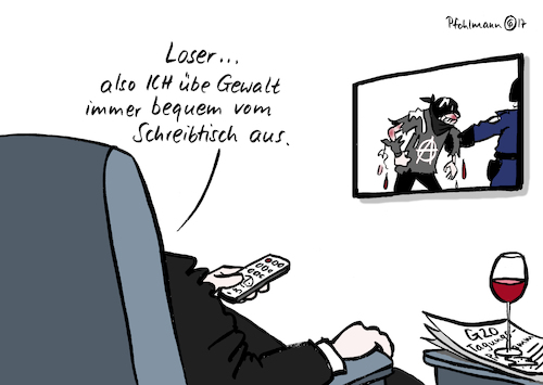 Cartoon: Schreibtischgewalt (medium) by Pfohlmann tagged karikatur,cartoon,color,farbe,2017,deutschland,global,welt,20,gipfel,gipfeltreffen,politik,politiker,wirtschaftsführer,entscheider,schreibtisch,bequem,macht,proteste,autonome,demos,demonstrationen,camp,protestcamp,gewalt,polizei,polizisten,innere,sicherheit,krawalle,globalisierung,globalisierungsgegner,demonstranten,tv,fernseher,fernbedienung,karikatur,cartoon,color,farbe,2017,deutschland,global,welt,20,gipfel,gipfeltreffen,politik,politiker,wirtschaftsführer,entscheider,schreibtisch,bequem,macht,proteste,autonome,demos,demonstrationen,camp,protestcamp,gewalt,polizei,polizisten,innere,sicherheit,krawalle,globalisierung,globalisierungsgegner,demonstranten,tv,fernseher,fernbedienung