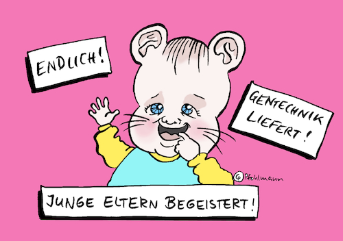 Cartoon: Teddy-Baby (medium) by Pfohlmann tagged 2019,baby,ohren,teddy,tier,tierlieb,katze,eltern,gentechnik,wunschkind,2019,baby,ohren,teddy,tier,tierlieb,katze,eltern,gentechnik,wunschkind