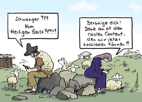 Cartoon: Weihnachts-Content (medium) by Pfohlmann tagged weihnachten,advent,josef,maria,jesus,schwangerschaft,jungfrauengeburt,religion,glaube,christentum,digitalisierung,smartphone,kommunikation,plattformen,posten,content,socialmedia,instagram,tiktok,videos,fotos,story,stories,youtube,chat,chatten,beziehung,liebe,paar,eifersucht,heiligergeist,influencer,contentcreator,internet,weihnachten,advent,josef,maria,jesus,schwangerschaft,jungfrauengeburt,religion,glaube,christentum,digitalisierung,smartphone,kommunikation,plattformen,posten,content,socialmedia,instagram,tiktok,videos,fotos,story,stories,youtube,chat,chatten,beziehung,liebe,paar,eifersucht,heiligergeist,influencer,contentcreator,internet