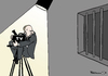 Cartoon: Breivik (small) by Pfohlmann tagged karikatur,color,farbe,2012,norwegen,breivik,massenmörder,täter,massenmord,prozess,medien,aufmerksamkeit,kamera,fernsehkamera,tv,schweinwerfer,scheinwerferlicht,spot,gefängnis,lebenslang,haft,haftstrafe,gitter,gitterstäbe,angst