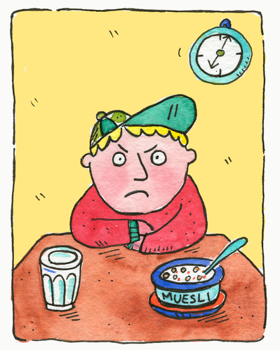 Cartoon: frühstück müsli (medium) by sabine voigt tagged frühstück,müsli,essen,schule