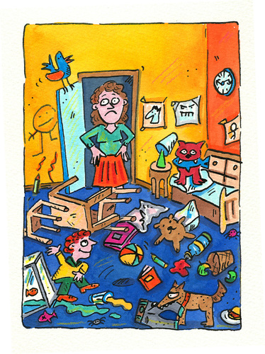Cartoon: kinderzimmer (medium) by sabine voigt tagged erziehung,kinderzimmer,aufräumen,ordnung
