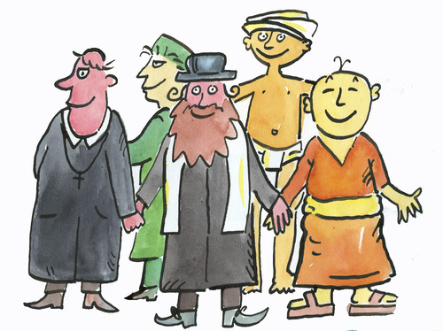 Cartoon: Religion Verschiedenheit (medium) by sabine voigt tagged religion,verschiedenheit,toleranz,buddismus,erkenntnis