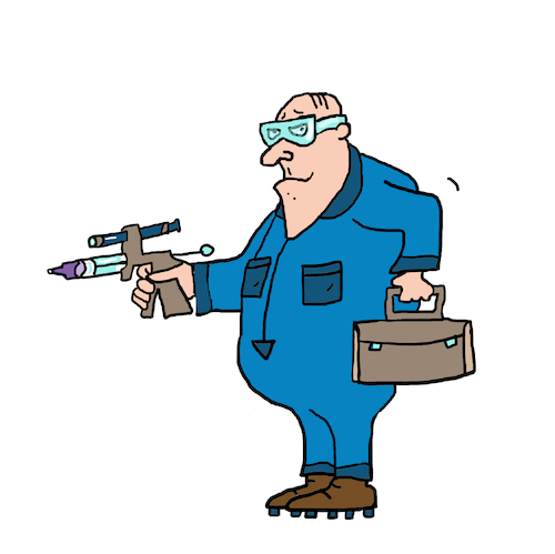 Cartoon: Schädlingsbekämpfer (medium) by sabine voigt tagged schädlings,bekämpfen,pestcontrol,hatten,kakerlaken,ungeziefer,gift,verseuchung