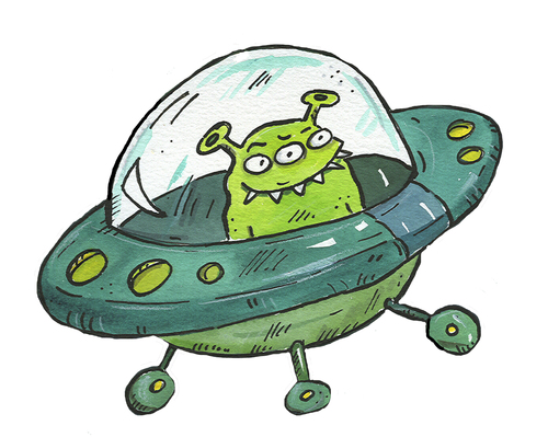 Cartoon: ufo Raumschiff (medium) by sabine voigt tagged ufo,raumschiff,alien,außerirdischer,all,weltraum,planeten