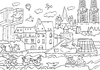 Cartoon: Köln Panorama Ausmalbild (small) by sabine voigt tagged köln,panorama,ausmalbild,dom,rhein,kranhaus,ralen,ausmalen,tourismus,karneval,schokoladen,museum