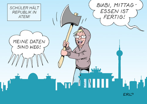 Cartoon: 20-jähriger (medium) by Erl tagged politik,gesellschaft,technologie,informationstechnik,kommunikation,digital,internet,social,media,soziale,netzwerke,facebook,daten,hacker,angriff,datenklau,datendiebstahl,innenministerium,bsi,reaktion,langsam,chaotisch,aufregung,täter,schüler,veröffentlichung,netz,twitter,karikatur,erl,politik,gesellschaft,technologie,informationstechnik,kommunikation,digital,internet,social,media,soziale,netzwerke,facebook,daten,hacker,angriff,datenklau,datendiebstahl,innenministerium,bsi,reaktion,langsam,chaotisch,aufregung,täter,schüler,veröffentlichung,netz,twitter,karikatur,erl