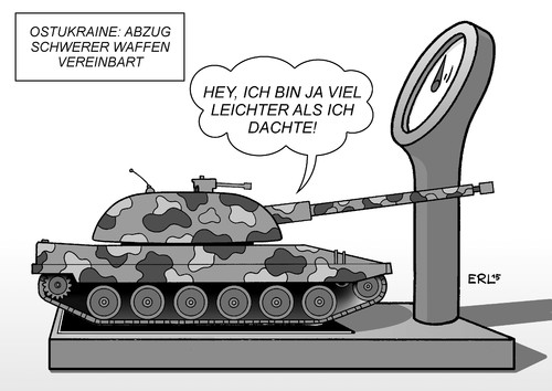 Cartoon: Abzug schwerer Waffen (medium) by Erl tagged ukraine,ostukraine,krieg,waffenstillstand,abzug,scher,waffen,separatisten,russland,panzer,gewicht,waage