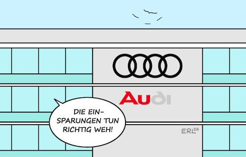 Cartoon: Audi (medium) by Erl tagged politik,wirtschaft,industrie,auto,autobauer,audi,ingolstadt,sparkurs,einsparungen,schmerzhaft,karikatur,erl,politik,wirtschaft,industrie,auto,autobauer,audi,ingolstadt,sparkurs,einsparungen,schmerzhaft,karikatur,erl