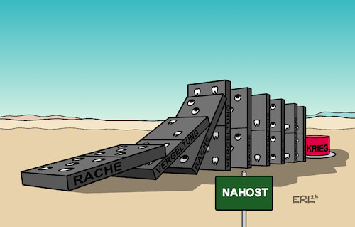 Cartoon: Auge um Auge (medium) by Erl tagged politik,nahost,raketen,angriff,golanhöhen,israel,tötung,führer,hamas,hibollah,rache,vergeltung,gewalt,domino,auge,um,zahn,gefahr,krieg,roter,knopf,karikatur,erl,politik,nahost,raketen,angriff,golanhöhen,israel,tötung,führer,hamas,hibollah,rache,vergeltung,gewalt,domino,auge,um,zahn,gefahr,krieg,roter,knopf,karikatur,erl