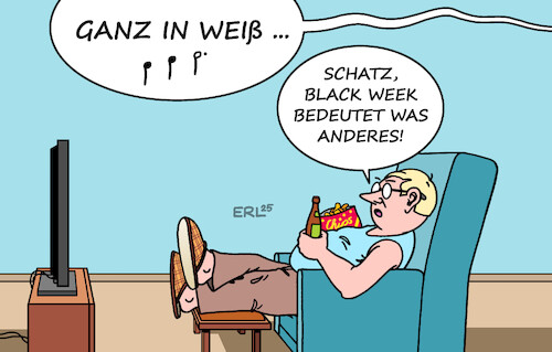Cartoon: Black Week (medium) by Erl tagged politik,musik,schlager,roy,black,week,friday,handel,marketing,rabatt,karikatur,erl,politik,musik,schlager,roy,black,week,friday,handel,marketing,rabatt,karikatur,erl