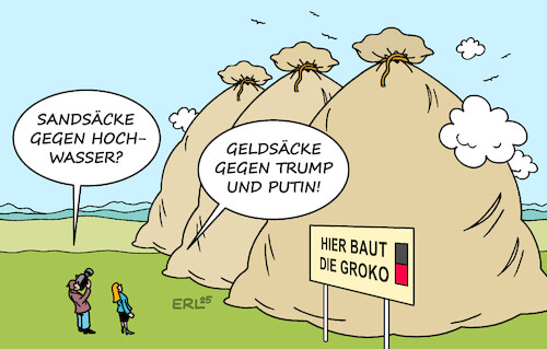 Cartoon: Bollwerk (medium) by Erl tagged politik,usa,trump,russland,putin,bedrohung,demokratie,eu,deutschland,groko,verteidigung,geld,karikatur,erl,politik,usa,trump,russland,putin,bedrohung,demokratie,eu,deutschland,groko,verteidigung,geld,karikatur,erl