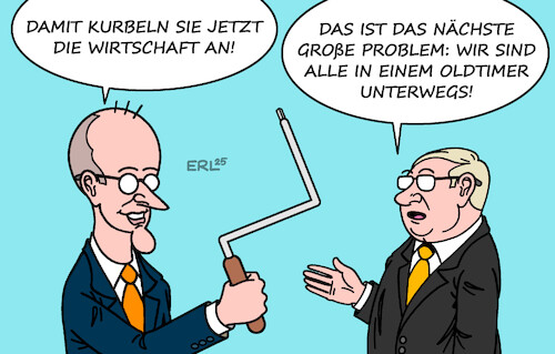 Cartoon: Booster (medium) by Erl tagged politik,merz,regierung,steuererleichterungen,wirtschaft,investitionsbooster,infrastruktur,digitales,veraltet,karikatur,erl,politik,merz,regierung,steuererleichterungen,wirtschaft,investitionsbooster,infrastruktur,digitales,veraltet,karikatur,erl