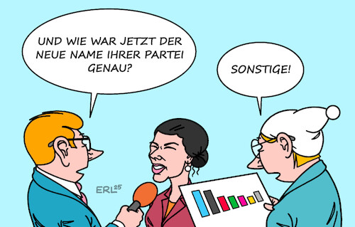 Cartoon: BSW neuer Name (medium) by Erl tagged politik,bsw,bündnis,sahra,wagenknecht,name,neu,umfragewerte,sonstige,reporter,michel,karikatur,erl,politik,bsw,bündnis,sahra,wagenknecht,name,neu,umfragewerte,sonstige,reporter,michel,karikatur,erl