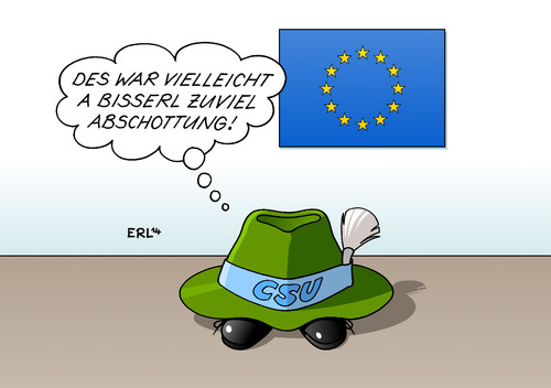 Cartoon: CSU (medium) by Erl tagged csu,partei,bayern,horst,seehofer,europawahl,eu,europa,parlament,abgrenzung,abschottung,niederlage,klein,hut,trachtenhut,gamsbart,csu,partei,bayern,horst,seehofer,europawahl,eu,europa,parlament,abgrenzung,abschottung,niederlage,klein,hut,trachtenhut,gamsbart