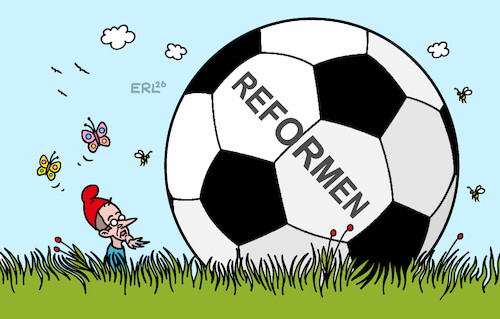 Cartoon: Der goldene Schuss (medium) by Erl tagged politik,bundesregierung,kanzler,merz,reformen,schuss,ball,fußball,gartenzwerg,karikatur,erl,politik,bundesregierung,kanzler,merz,reformen,schuss,ball,fußball,gartenzwerg,karikatur,erl