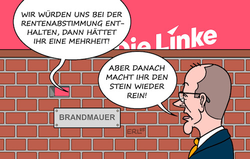 Cartoon: Die Linke (medium) by Erl tagged politik,koalition,cdu,csu,spd,rentenpaket,widerstand,junge,union,mehrheit,bundestag,enthaltung,die,linke,brandmauer,merz,karikatur,erl,politik,koalition,cdu,csu,spd,rentenpaket,widerstand,junge,union,mehrheit,bundestag,enthaltung,die,linke,brandmauer,merz,karikatur,erl