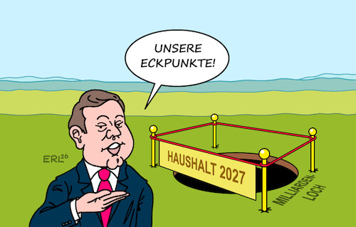 Cartoon: Eckpunkte (medium) by Erl tagged politik,bundesregierung,finanzminister,klingbeil,eckpunkte,haushalt,milliardenloch,karikatur,erl,politik,bundesregierung,finanzminister,klingbeil,eckpunkte,haushalt,milliardenloch,karikatur,erl