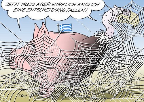 Cartoon: Entscheidung (medium) by Erl tagged griechenland,krise,schulden,euro,eu,ezb,iwf,hilfe,bedingung,sparkurs,reformkurs,rettung,entscheidung,jahre,sparschwein,pleitegeier,geier,schwein,spinnweben,karikatur,erl,griechenland,krise,schulden,euro,eu,ezb,iwf,hilfe,bedingung,sparkurs,reformkurs,rettung,entscheidung,jahre,sparschwein,pleitegeier,geier,schwein,spinnweben